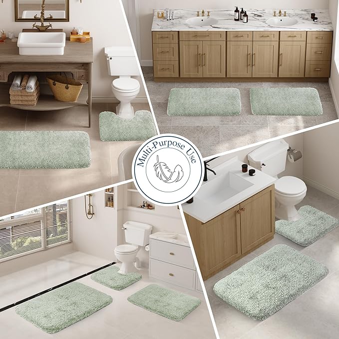 Walensee Large Bathroom Rug (24 x 40, Pale Green) Extra Soft and Absorbent Shaggy Bath Mat Machine Washable Microfiber Non Slip Luxury Floor Mat