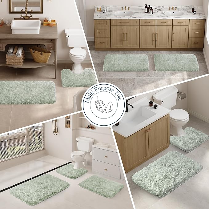 Walensee Large Bathroom Rug (24 x 36, Pale Green) Extra Soft and Absorbent Shaggy Bath Mat Machine Washable Microfiber Non Slip Luxury Floor Mat