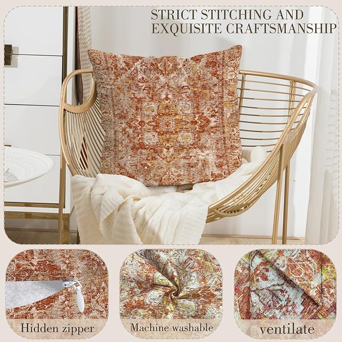 Boho Throw Pillow Covers 26x26 inch Set of 2,Boho Vintage Carpet Pattern Antique Ethnic Decor Double Sided Pattern Cushion Cover Soft Pillow Case Living Sofa Room Bed Square Pillow Cover