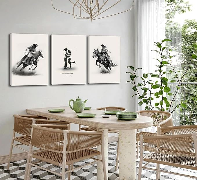 3Pcs Framed male cowboy and Cowgirl Canvas Wall Art Western Eclectic Wall Decor Pictures Wild West Prints Posters Rodeo Paintings of Western and Southwestern Decor Lovers ready to hang