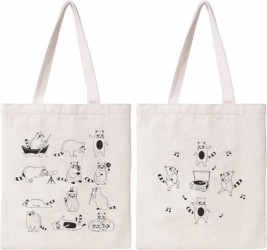 Raccoon Tote Bag Funny Tote Bag Cute Cotton Canvas Bag for Women Gift Reusable Grocery Bag Shopping Beach Shoulder Bag