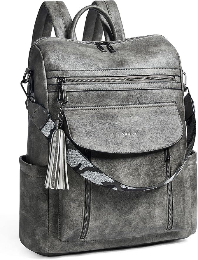 Shrrie Laptop Backpack for Women 15.6 inch,Travel Leather Backpack Purse Nurse Teacher Carry on Backpack Computer Bag,Professional Water-Resistant College Business Work Casual Daypack,Deep Gray