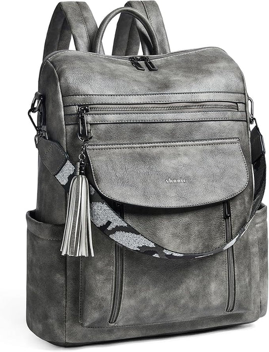 Shrrie Laptop Backpack for Women 15.6 inch,Travel Leather Backpack Purse Nurse Teacher Carry on Backpack Computer Bag,Professional Water-Resistant College Business Work Casual Daypack,Deep Gray