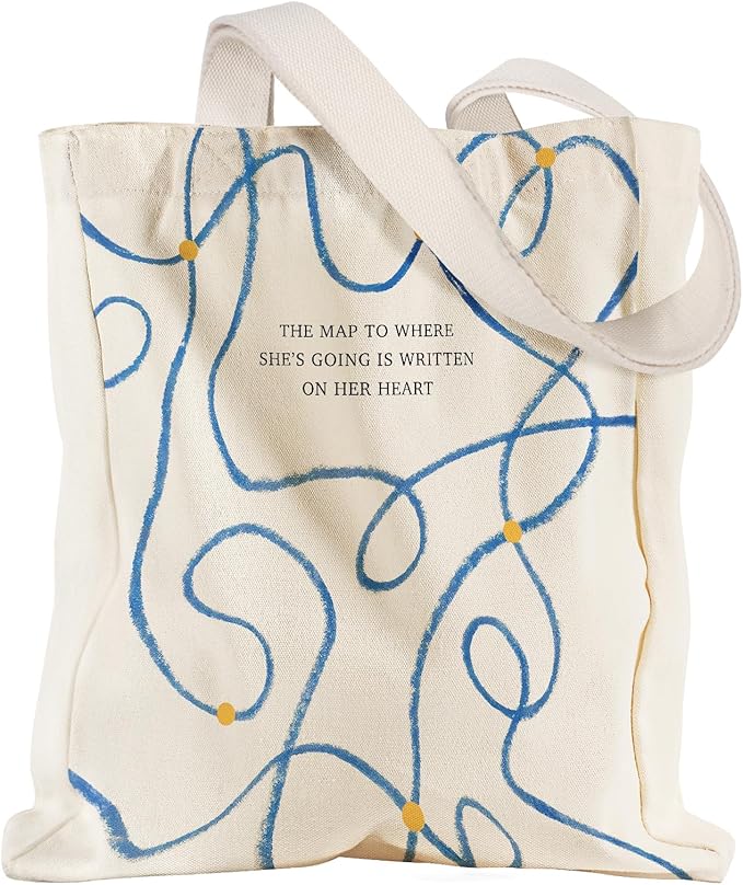 Aesthetic Heavy Canvas Tote Bag with Pocket for Women, Cloth Gusseted Totes Bag with Pattern for Shopping