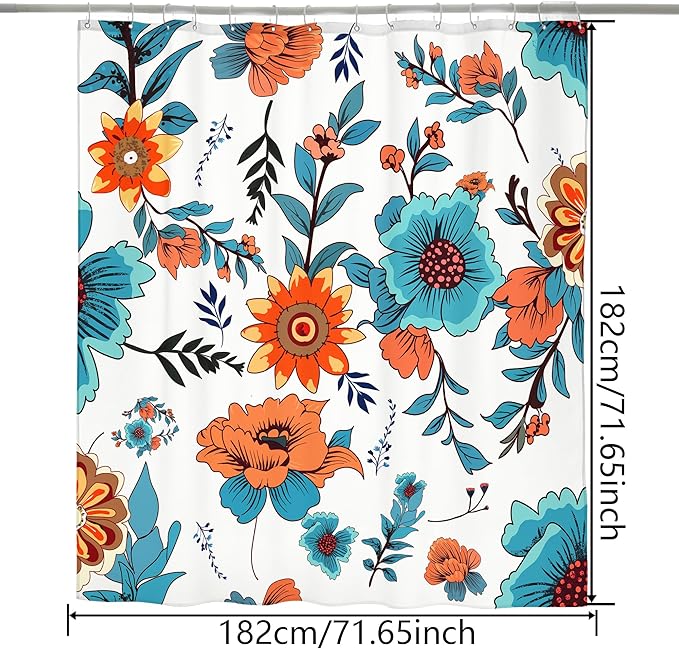 Bohemian Bathroom Curtain Colorful Boho Floral Print Beautiful Bright Polyester Fabric Cloth Shower Curtain for Bathroom Decoration, 72"x72"