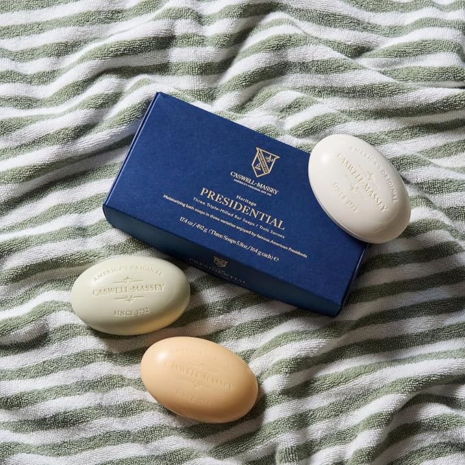 Caswell-Massey Men’s Bar Soap, Moisturizing Body Wash for Bath or Shower, Men’s Soap Bar for All Skin Types, Essential Oils & Plant-Based, Number Six, Almond, & Jockey Club, 3 (5.8 oz bar) Gift Set