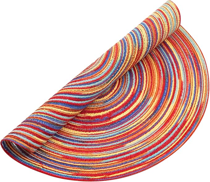 SHACOS Round Braided Placemats Set of 8 Washable 15 inch Round Table Mats Colorful Variegated Woven Place Mats for Dining Table (Rainbow Red, 8)