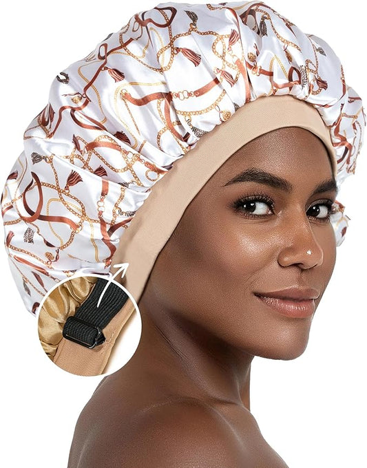 Satin Bonnet Adjustable Sleeping Silk Bonnet Black Women Men Double Layer Satin Silk Sleep Cap Hair Wrap Large Curly Hair