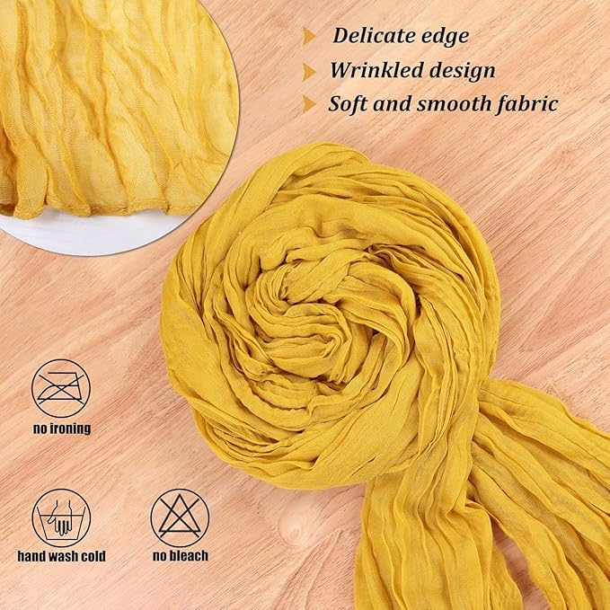 Cheesecloth Table Runner 13.3FT Long Yellow Boho Table Runner Wrinkle Rustic Gauze Wedding Dining Table Decorations for Birthday Party Baby Shower Event Easter Table Decoration