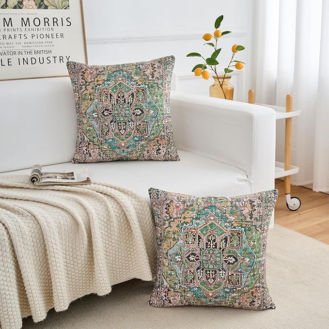 Boho Throw Pillow Covers 16x16 inch Set of 2,Boho Vintage Carpet Pattern Antique Ethnic Decor Double Sided Pattern Cushion Cover Soft Pillow Case Living Sofa Room Bed Square Pillow Cover