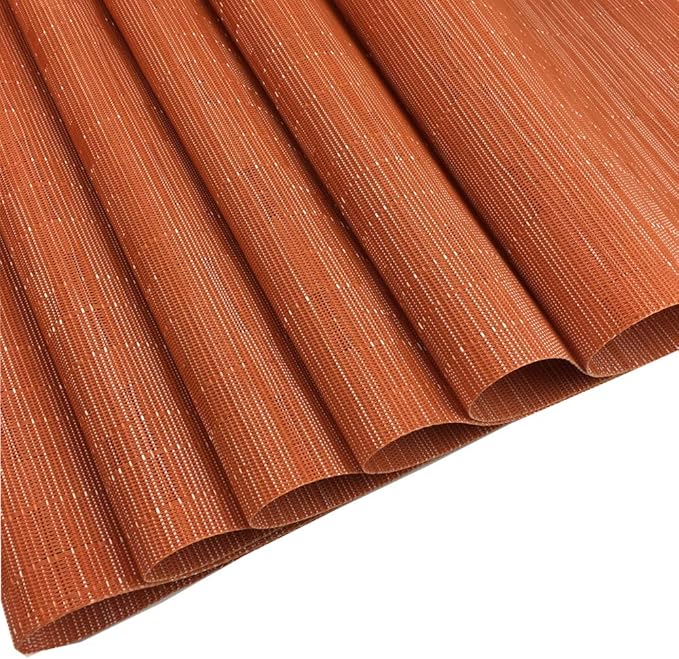 WAZAIGUR Placemats Set of 6 for Dining Table Heat-Resistant Washable Place Mats Woven Vinyl Kitchen Table Mats Easy to Clean,Orange