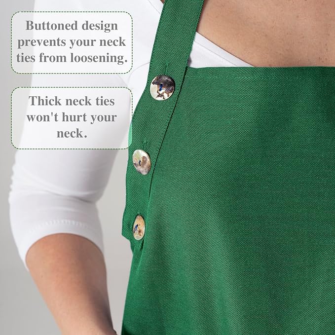 TOSHE Kitchen Apron Waterdrop Resistant Cotton Apron with adjustable Aprons for Women with Pockets 12 Color option Cooking Green Apron (Green)