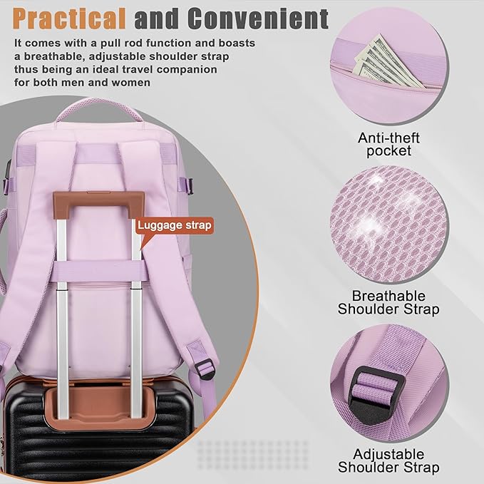 40L Travel Backpack with USB Charging Port, Water-Resistant Carry On Backpack for Men Women, Business Laptop Backpack for Trips & Commutes, Fits 15.6/17.3 Inch Laptop