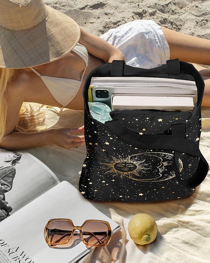 Aesthetic 2 Pack Canvas Tote Bag - with Makeup Zipper Pouch for Women Bag for Shopping, Gym, Travel, Vacation