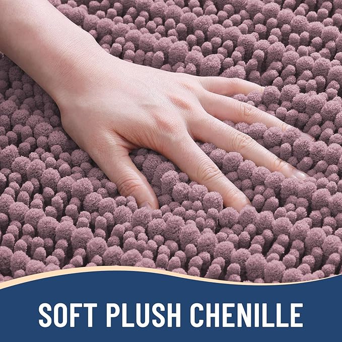Arotive Luxury Chenille Bathroom Rug Mat, Extra Soft Thick Absorbent Shaggy Bath Rugs, Non-Slip Machine Wash Dry, Plush Bath Mats for Bathroom, Shower and Tub, 36x24, Deep Plum