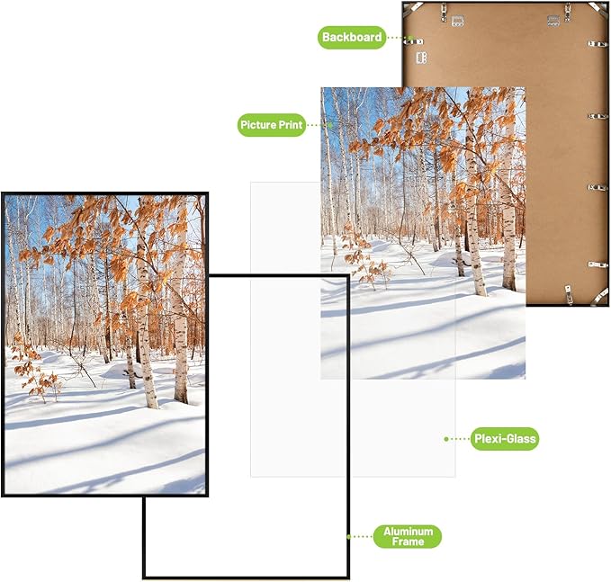 Golden State Art, 20x30 Aluminum Picture Frame, Black Metal Thin Poster Frames for 20 x 30 inch Photo, Acrylic Front, Wall Hook for Horizontal or Vertical Display, 3 Pack