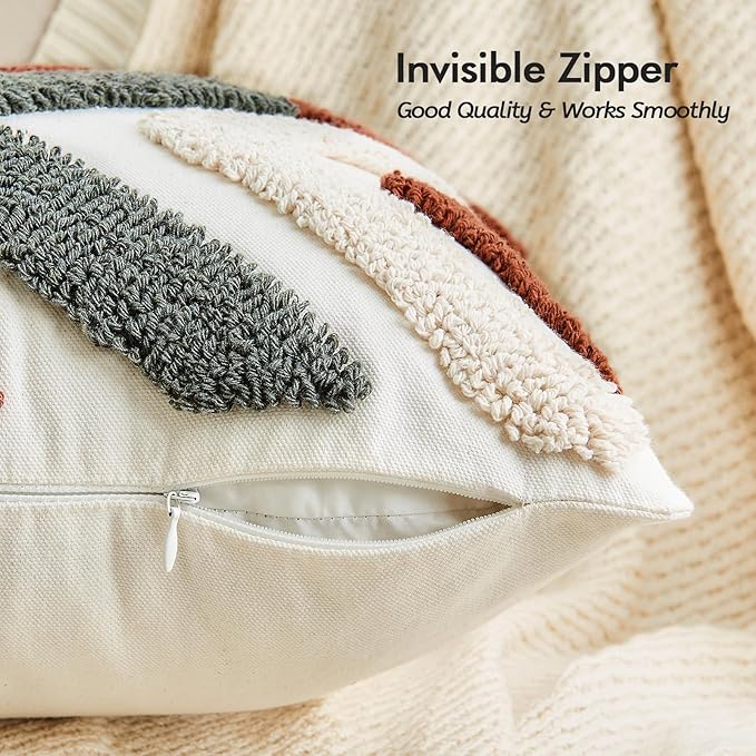 lifein 18x18 Pillow Covers-Throw Pillow Cover,Tufted Boho Jacquard Pillow Covers,Farmhouse Decorative Pillow Cover,Pillow Cases for Couch,Sofa,Bed,Chair,Living Room,Home Decor(18x18inch)