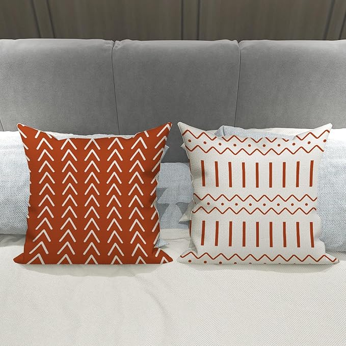 YCOLL Fall Pillow Covers 16x16 Set of 4, Modern Sofa Throw Pillow Cover for Fall Decor, Decorative Outdoor Linen Fabric Pillow Case for Couch Bed Car, Burnt Orange