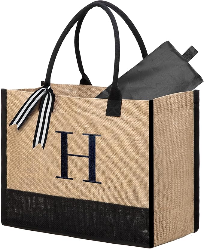 BeeGreen Embroidery Monogram Initial Tote Bag for Women Teacher Mom Friend Personalized Gift for Birthday Beach Work Wedding