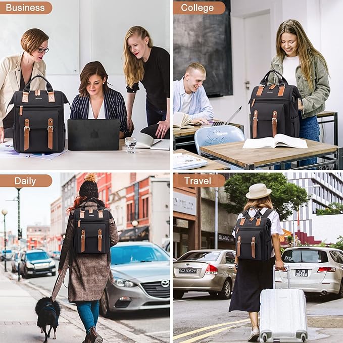 LOVEVOOK Laptop Backpack for Women Work Travel Backpack Business Commuter Computer Bag Teacher Doctor Nurse Bags College Backpack Purse, 17 Inch, Black-brown