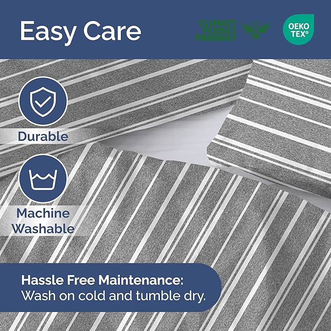 Duvet Cover Full Size Set - Extra Soft Full Size Duvet Cover 80 x 90 with 2 Pillow Shams - Hotel Luxury Easy Care and Fade Free w/Zipper Closures & Ties - Comfy Breathable Bedding Set (Grey Stripes)