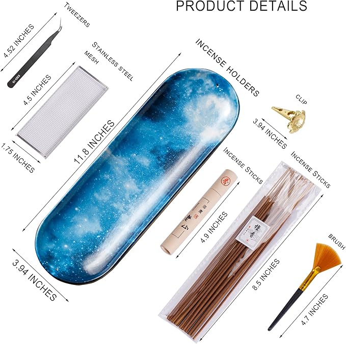 Incense Holder for Sticks, Ceramic Incense Burner with 60 Incense Sticks for Sage Palo Santo, Heat-Resistant Insence-Stick Holder for Backflow Incense Cones Meditation Yoga Spa Room Decor