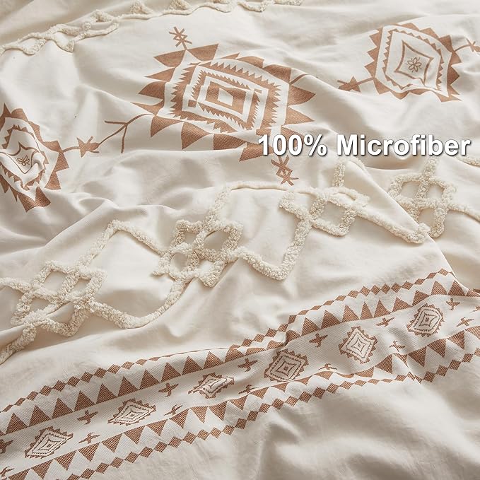 Oli Anderson Boho Duvet Cover Set King Size, Beige and Terracotta Color Clash 3 Pieces Microfiber Bedding Set, Durable and Super Soft Duvet Covers with Zipper and Ties, 104"*90"