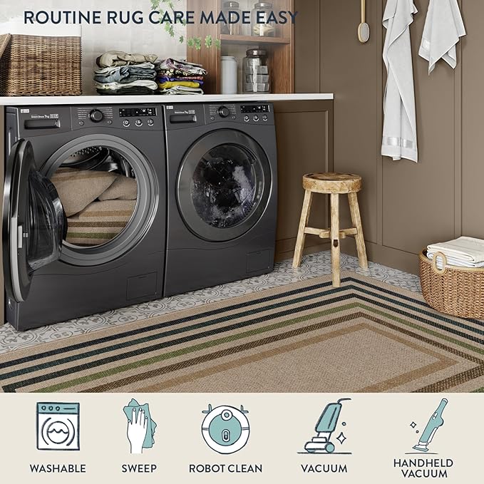 Lahome Modern Geometric Easy Jute Entryway Rug, 3x5 Washable Farmhouse Kitchen Rugs for Bedroom, Contemporary Non Slip Non Shedding Woven Carpet for Living Room