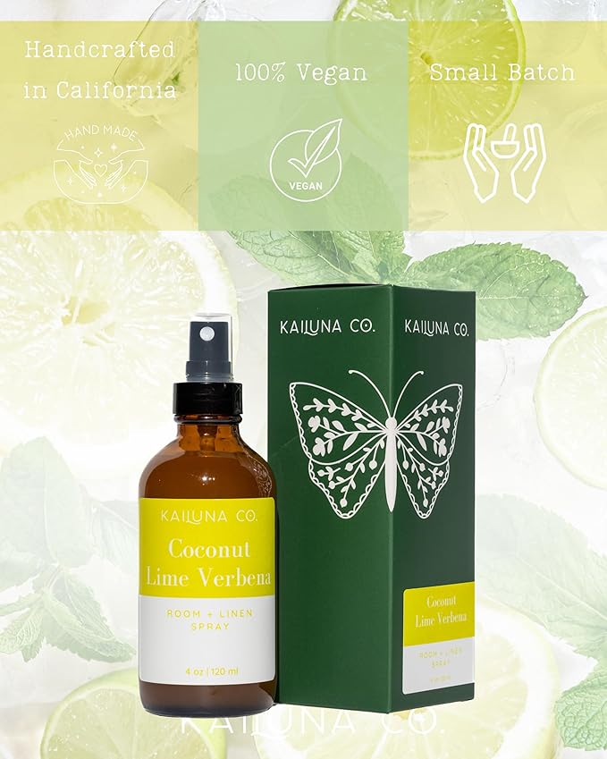 Coconut Lime Verbena Artisan Natural Room and Linen Spray with Pure Essential and Fragrance Oils, Small Batch, Made in California (4 oz)
