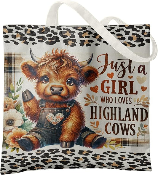 Western Highland Cow Canvas Tote Bag - Highland Cow Lover Gifts,Canvas Shoulder Bag for Women for Girls