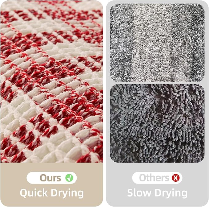 Waffle Bath Mat, Boho Bathroom Rugs Non Slip Washable Absorbent Checkered Bathroom Mat Quick Dry Cute Bath Mat, 36"x24" Red and White