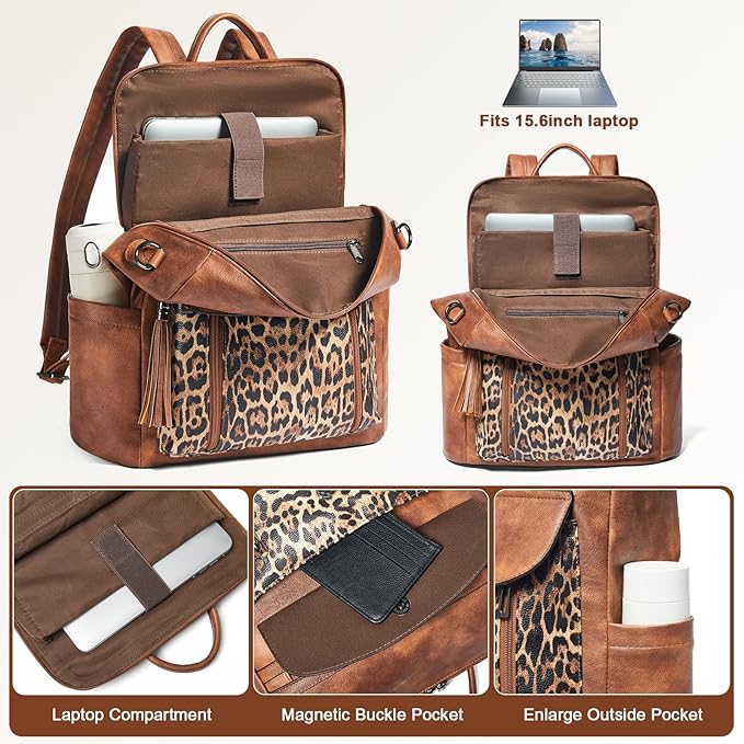 Shrrie Laptop Backpack for Women 15.6 inch,Travel Leather Backpack Purse Nurse Teacher Carry on Backpack Computer Bag,Professional Water-Resistant College Business Work Casual Daypack,Two-tone Maroon