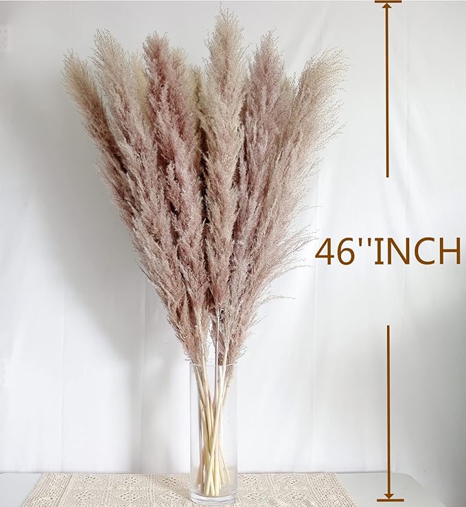46" inch 10 Stems Natural Pampas Grass Decor Tall, Pompas Grass, Tall Pampas Grass for Weddingm, Farmhouse, Boho Home Decor (Grey)