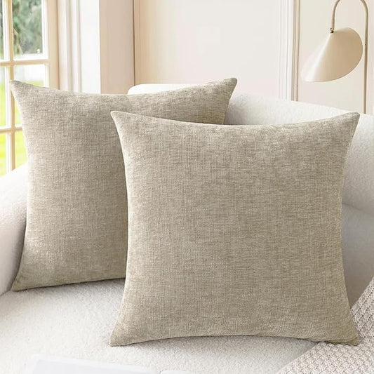 CaliTime Throw Pillow Covers Decorative 24 X 24 Inches Pack of 2 Cozy Chenille Cushion Case for Couch Sofa Bed Living Room Home Light Taupe