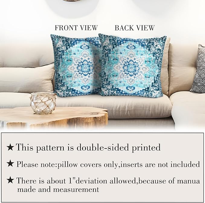 Boho Throw Pillow Covers 18x18 inch Set of 2,Bohemian Vintage Carpet Pattern Antique Ethnic Decor Double Sided Pattern Cushion Cover Soft Pillow Case Living Sofa Room Bed Square Pillow Cover