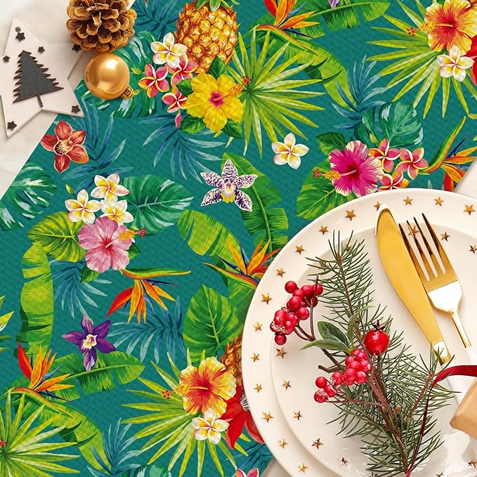 Tropical Pineapple Table Runner Burlap Kitchen Dining Linen Table Decoration for Indoor Outdoor Home Party Dinner 13x72 Inch