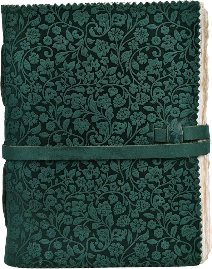 LEATHER VILLAGE Leather Bound Floral Embossed Journal for Women Men - 200 Pages, 10X7 Inches, Turquoise - Book of Shadows, Vintage Blank Paper Travel Diary, Notebook for Writing, Drawing, Sketchbook