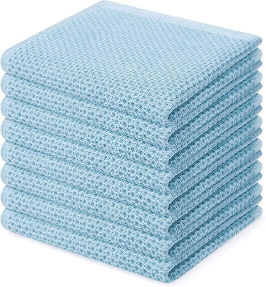 Homaxy 100% Cotton Waffle Weave Kitchen Dish Cloths, Ultra Soft Absorbent Quick Drying Dish Towels, 12 x 12 Inches, 8-Pack, Sky Blue