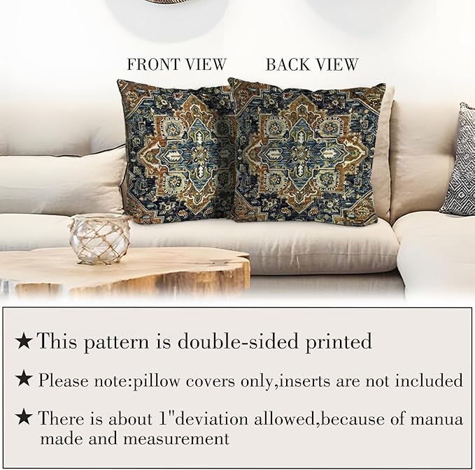 Boho Throw Pillow Covers 20x20 inch Set of 2,Bohemian Vintage Carpet Pattern Antique Ethnic Decor Double Sided Pattern Cushion Cover Soft Pillow Case Living Sofa Room Bed Square Pillow Cover
