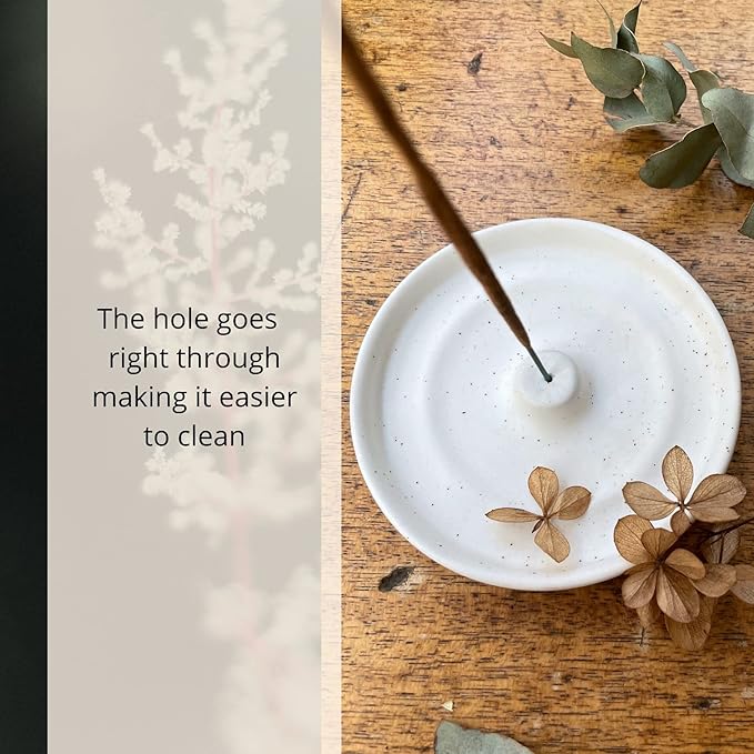SHIBUSA Ceramic Incense Holder - Modern Minimalist Circular Incense Burner - Wide Ash Catcher - Incense Sticks Not Included White 1