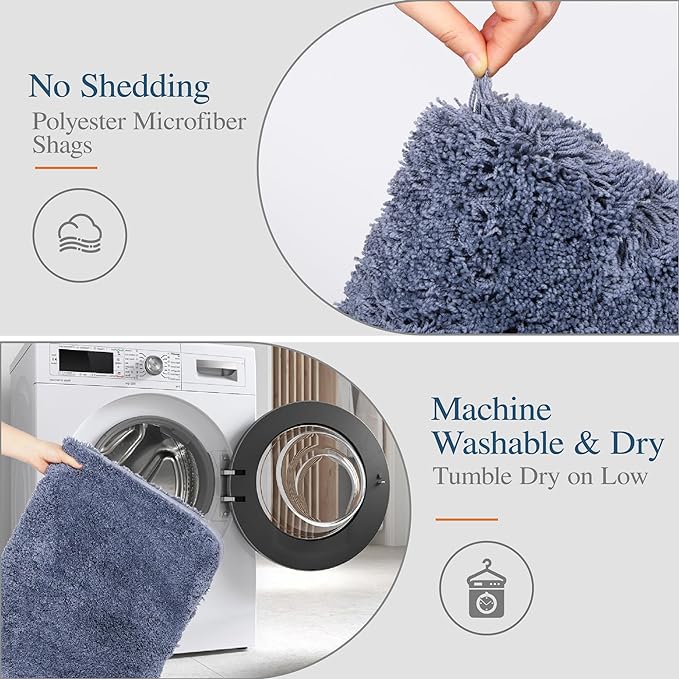 Walensee Large Bathroom Rug (24 x 48, Blue) Extra Soft and Absorbent Shaggy Bath Mat Machine Washable Microfiber Non Slip Luxury Floor Mat
