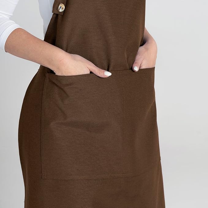 TOSHE Kitchen Apron Waterdrop Resistant Cotton Apron with adjustable Aprons for Women with Pockets 12 Color option Cooking Brown Apron (Brown)