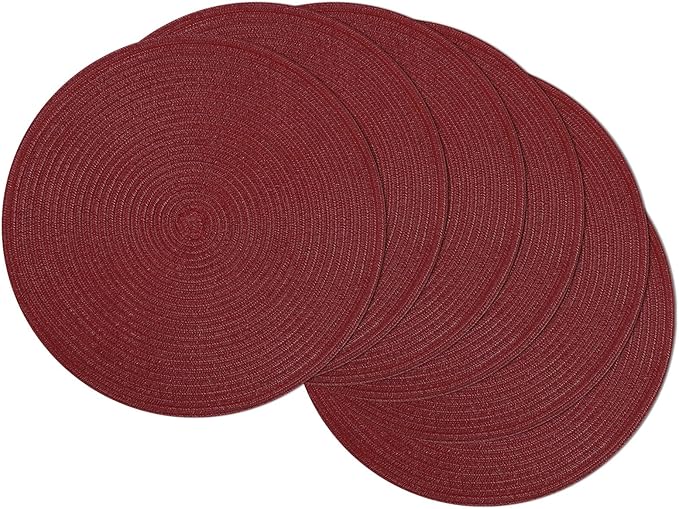 SHACOS Round Placemats Set of 6 for Dining Table 15 inch Round Braided Place Mats Washable Non Slip Kitchen Table Mats, Burgundy