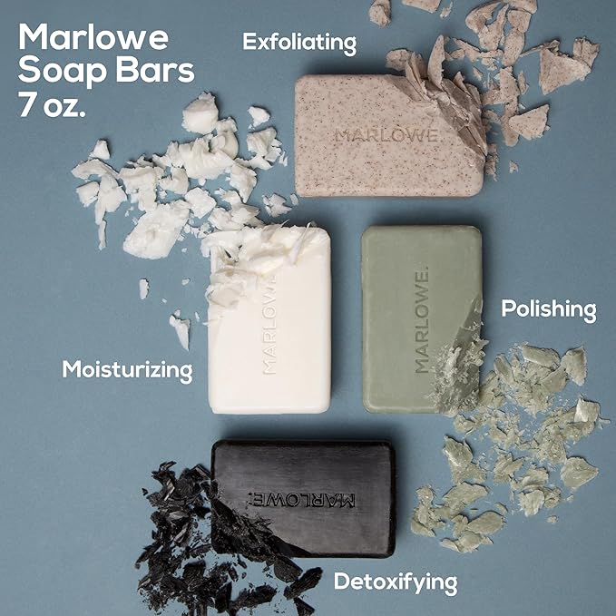 MARLOWE. No. 102 Body Scrub Soap 7 oz (6 Bars) Exfoliating Soap Bar with Shea Butter, Olive Oil & Green Tea, Cleanses & Smooths, Sage & Fir Scent