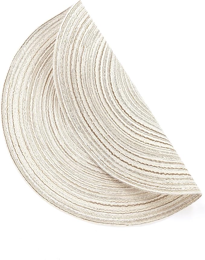 SHACOS Round Placemats Set of 6 Braided Circle Place Mat Washable 15 inch Table Mats for Kitchen Dining Table Decor Mixed Color (Ivory, 6)