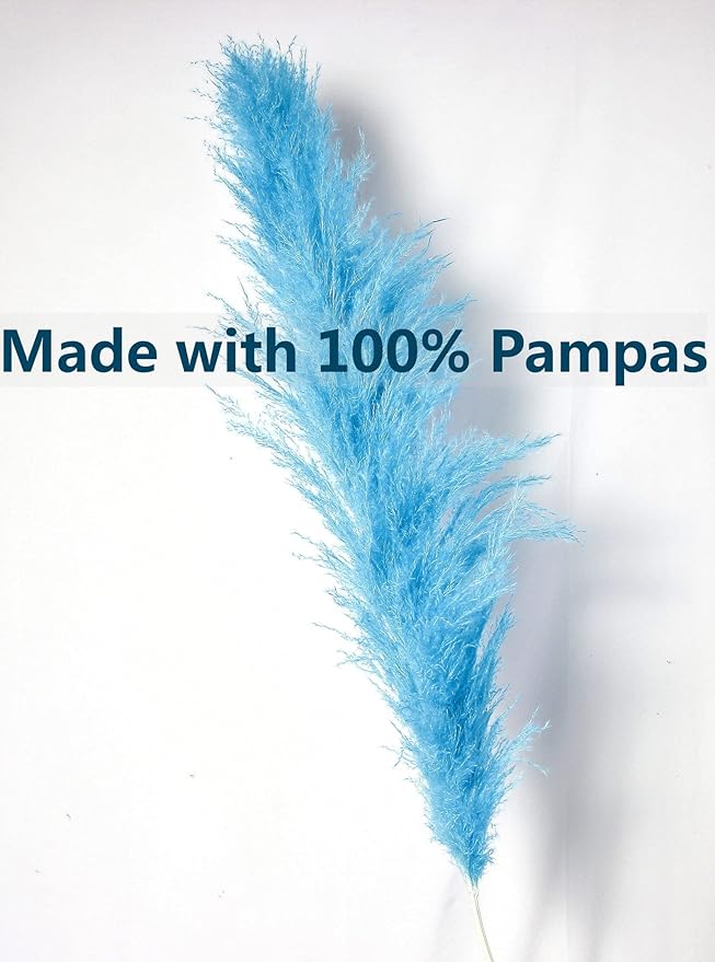 46" inch 10 Stems Natural Pampas Grass Decor Tall, Pompas Grass, Tall Pampas Grass for Weddingm, Farmhouse, Boho Home Decor (Blue)