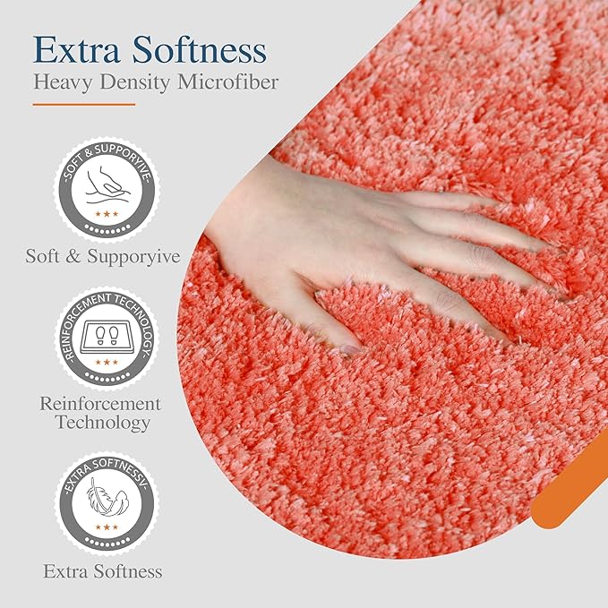 Walensee Bathroom Rug, Living Coral, 24" x 60", Extra Soft, Absorbent Shaggy Microfiber, Non-Slip, Machine Washable