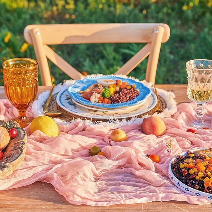 2 Pieces Pink Cheesse Cloth Table Runners 10FT for Bridal Shower Decorations Blush Pink Cheesecloth Table Runner Wedding Runner for Wedding Baby Shower Birthday Boho Table Decorations