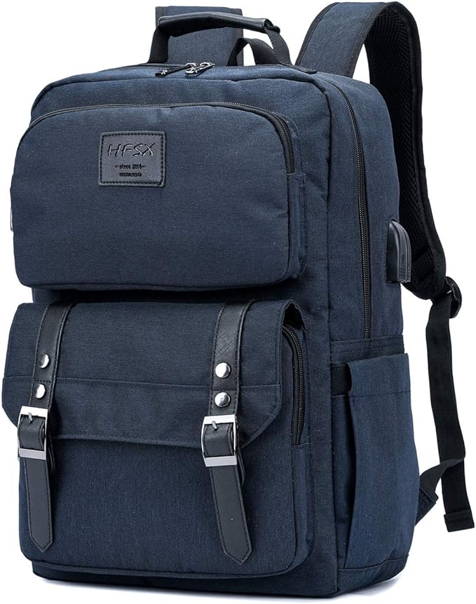 HFSX Laptop Backpack Women Men College Backpacks Bookbag Vintage Backpack Book Bag Water Resistant fit 15.6 Inch Laptop Blue