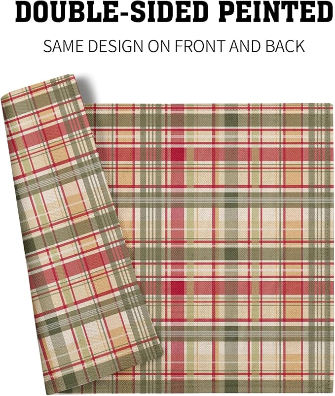 Giwawa 4PCs Fall Placemats 12x18 Inch Autumn Buffalo Plaids Place Mat Washable for Kitchen Dining Thanksgiving Checkered Non Slip Heat Resistant Table Mats for Tabletop Holiday Farmhouse Decor